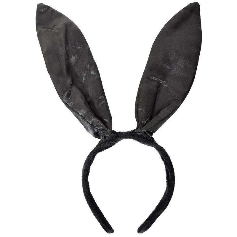Basic Black Satin Bunny Ears on Headband