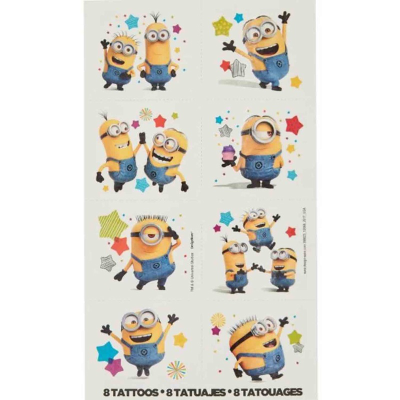 Pack of 8 Despicable Me Minion Temporary Tattoo Party Favours