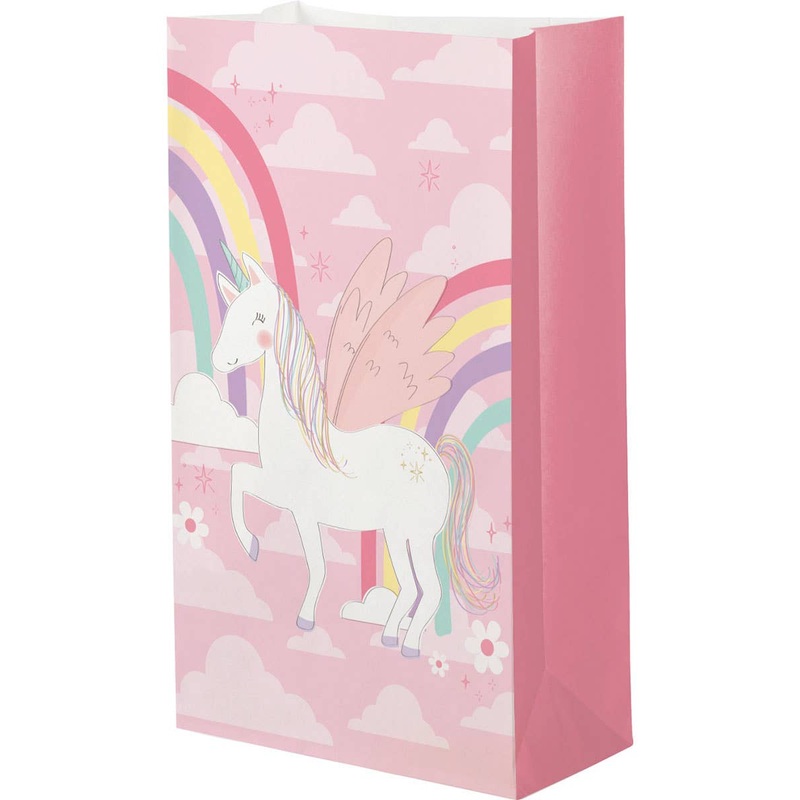 Pink Unicorn 8 Pack Paper Party Favour Bags