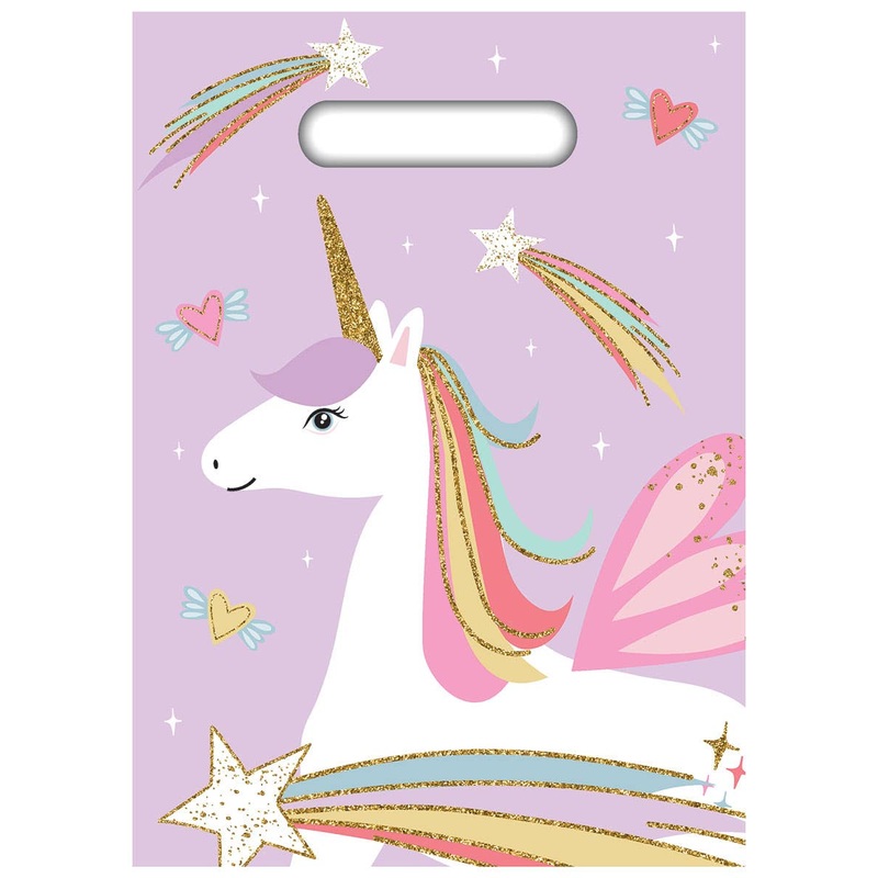 Purple Unicorn 8 Pack Plastic Party Favour Bags