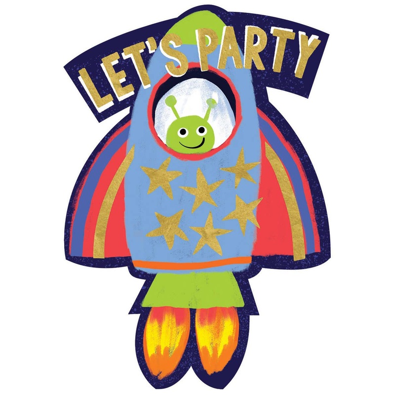 Space Rocket Let’s Party 8 Pack Party Invites
