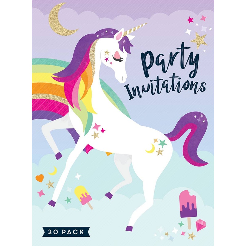Unicorn Theme 20 Pack Paper Party Invites