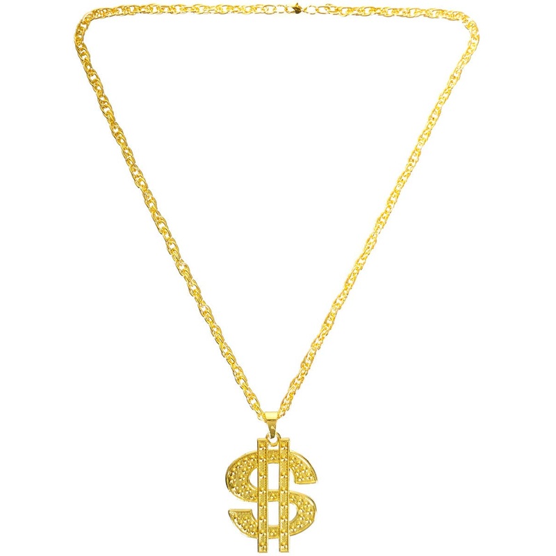 90s Gold Bling Dollar Sign Costume Necklace