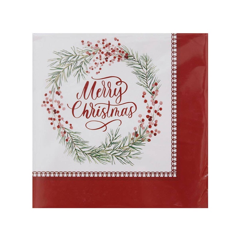 Merry Christmas Holly Wreath 20 Pack Paper Napkins