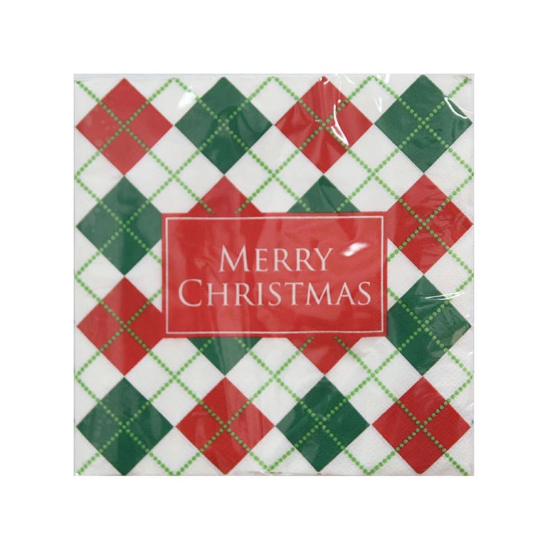 Merry Christmas Red and Green Plaid 20 Pack Paper Napkins