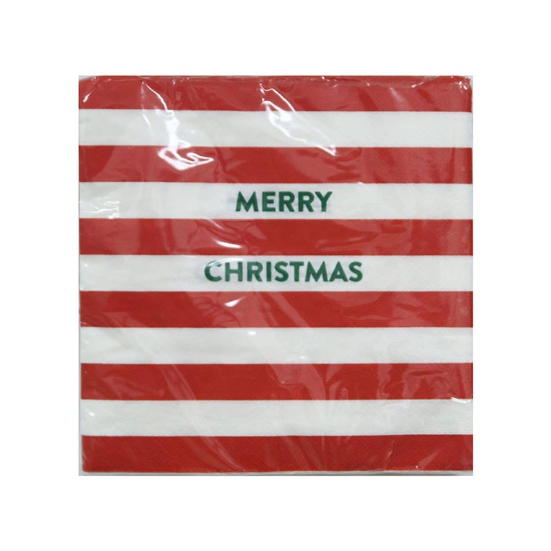 Merry Christmas Red and White Stripe 20 Pack Paper Napkins