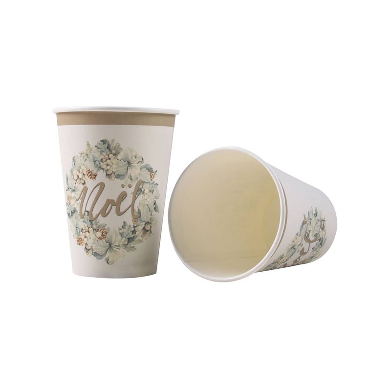 Noel Christmas Wreath 12 Pack Paper Cups
