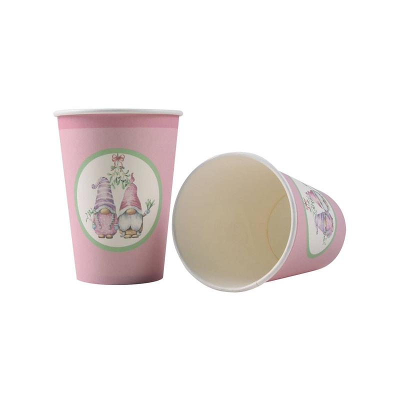 Pink Christmas Gnomes 12 Pack Paper Cups