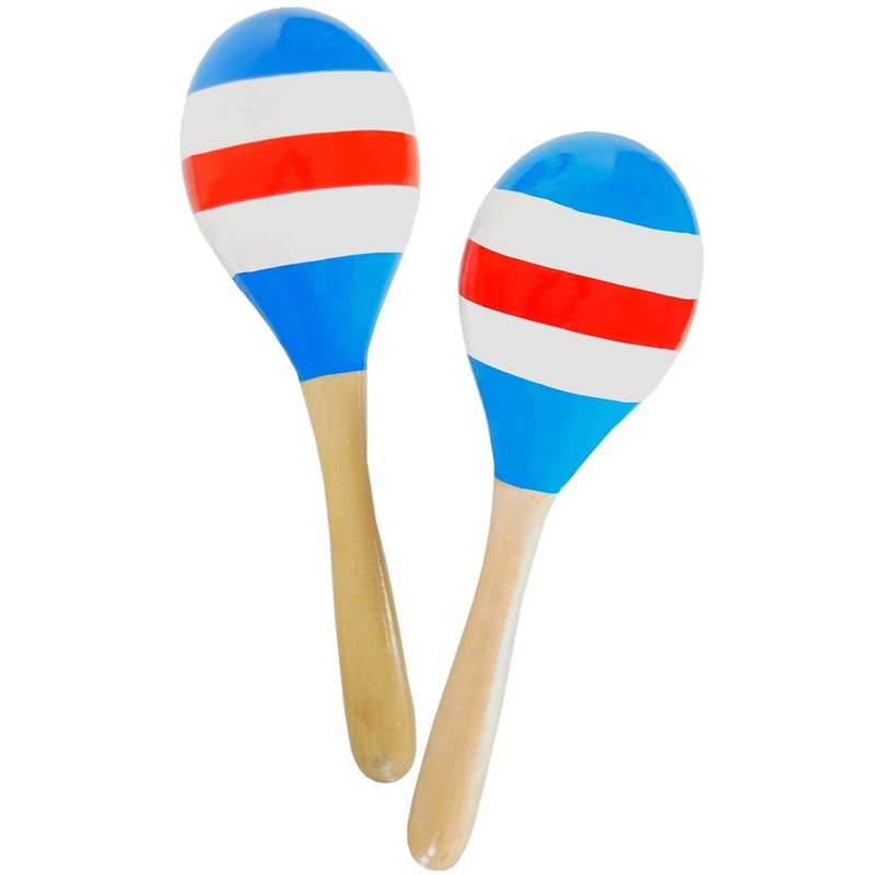 Wooden Blue Red and White Striped Maracas