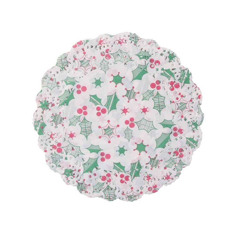 Christmas Holly Print 20 Pack 16cm Paper Doilies