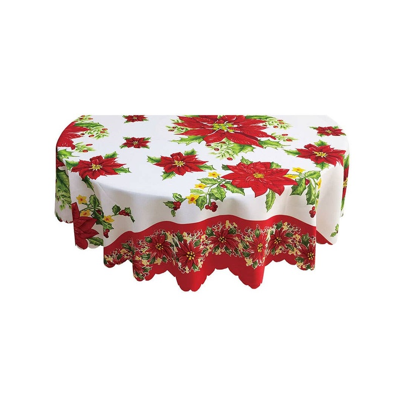 Poinsettia Flower 150cm Round Christmas Table Cloth
