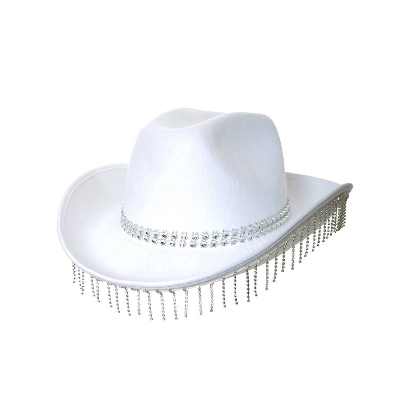 Rhinestone Tassel White Cowgirl Hat