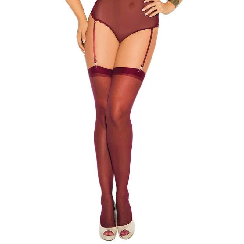 Sheer Burgundy Plus Size Thigh High Womens Stockings