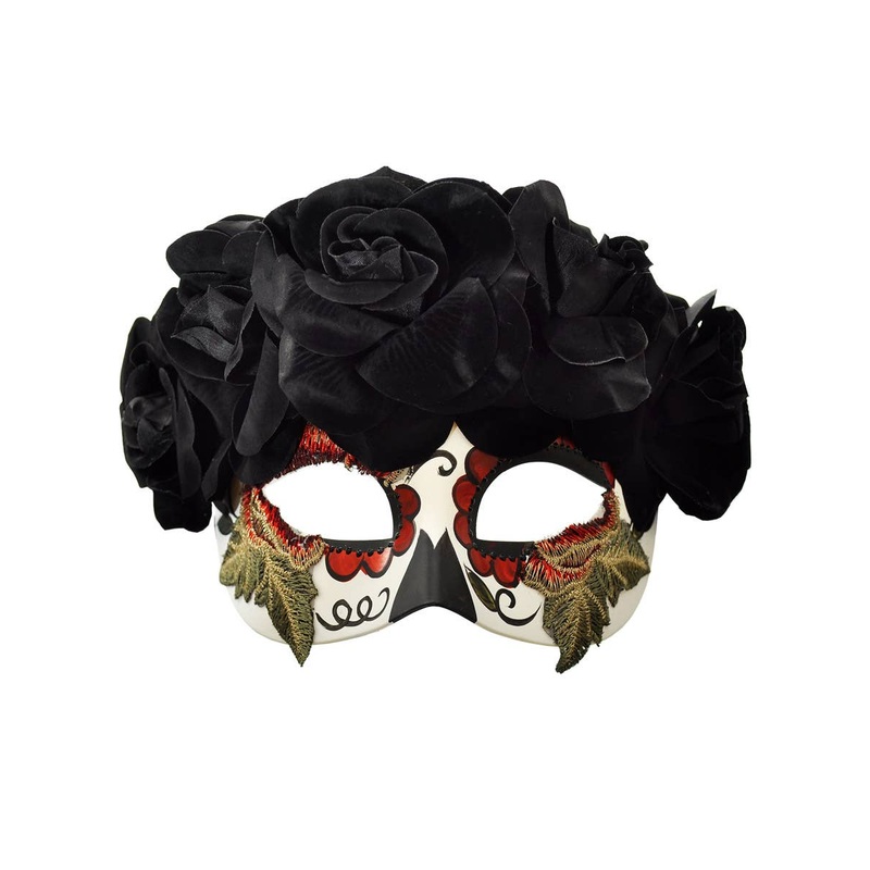 Floral Black Embroidered Womens Sugar Skull Masquerade Mask