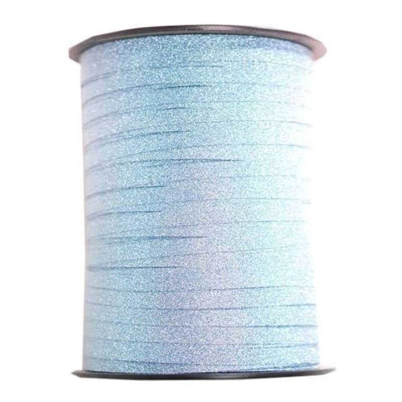 Light Blue Glitter 227m Long Flat Curling Ribbon