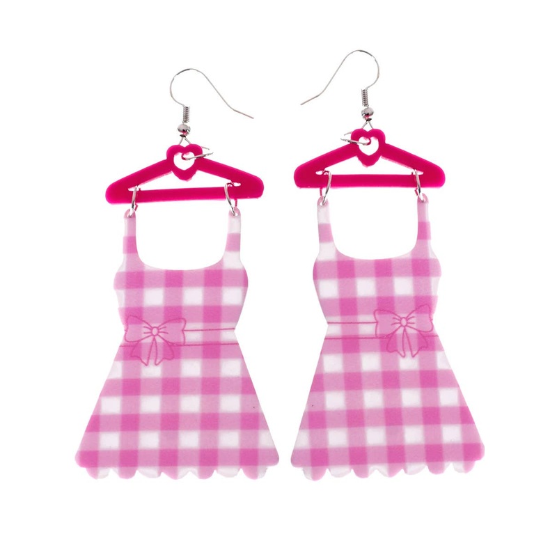 B-Doll Pink Gingham Dress Costume Earrings