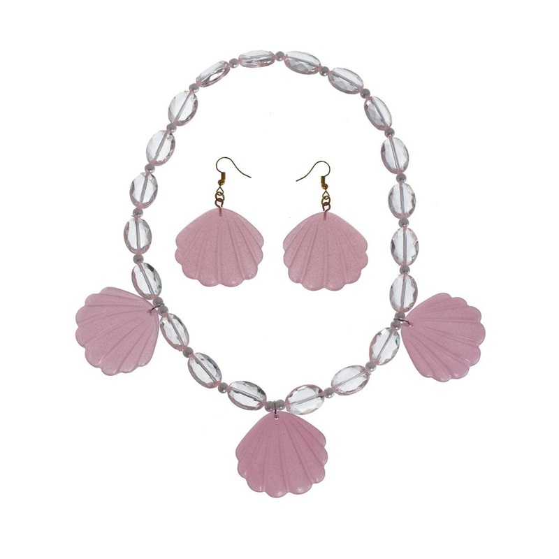 B-Doll Pink Shell Necklace And Earrings Costume Jewellery Set