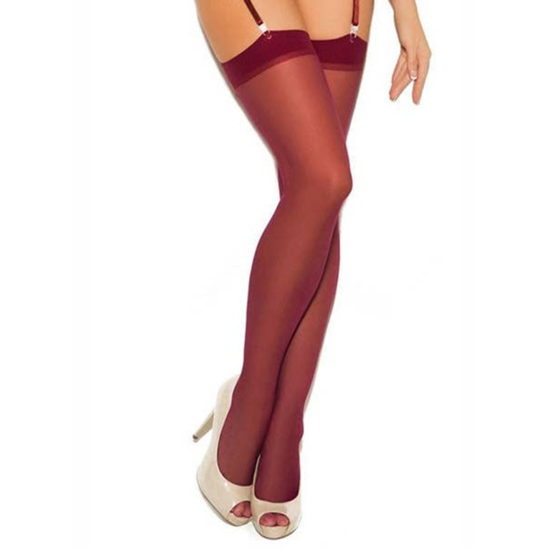Sheer Womens Burgundy Thigh High Stockings