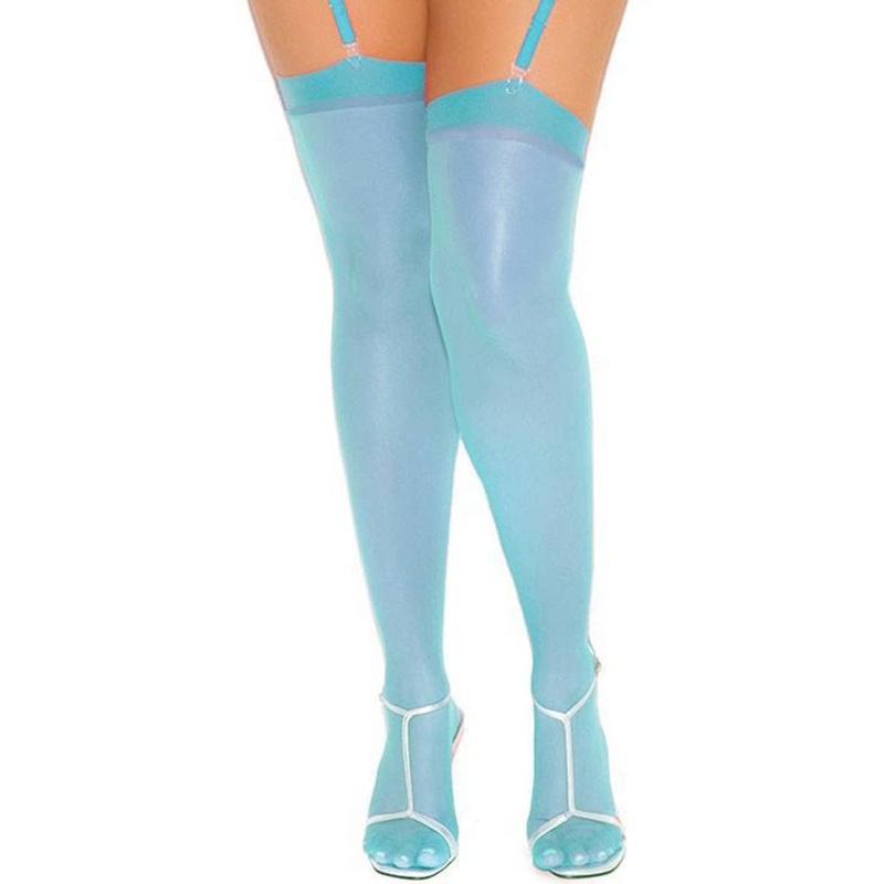 Sheer Womens Plus Size Turquoise Thigh High Stockings