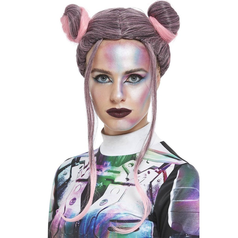 Space Buns Women’s Pink and Black Costume Wig
