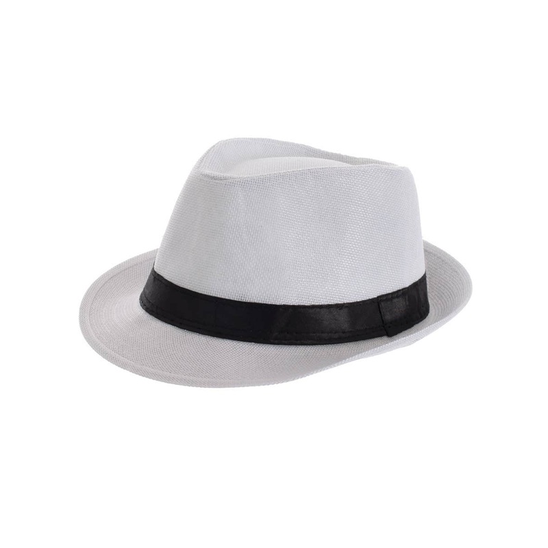 Woven White 1920s Mens Fedora Hat With Black Band