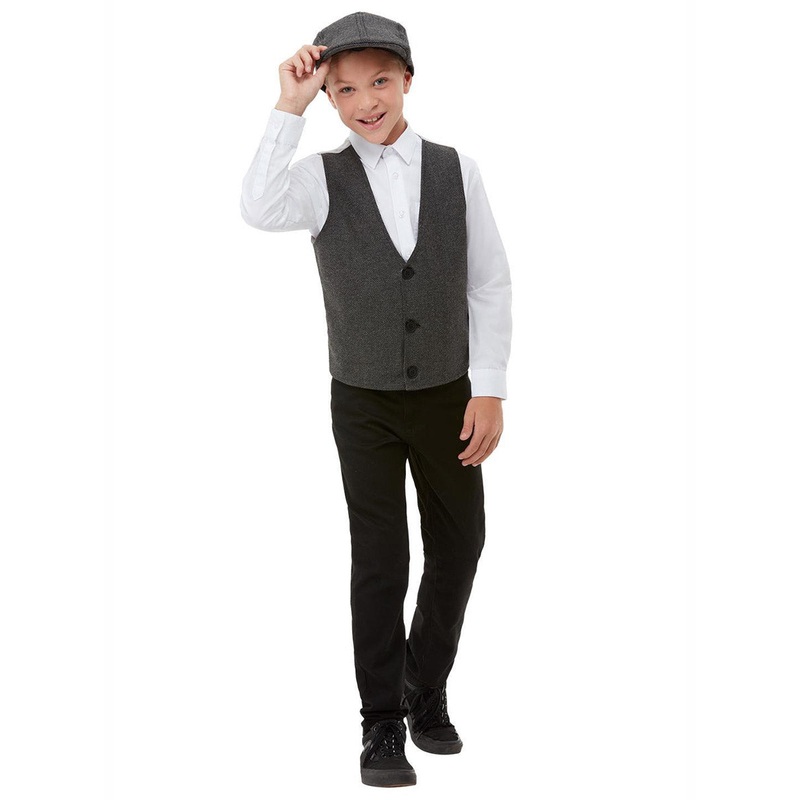 1920s Boys Gangster Waistcoat and Hat Costume Set One Size