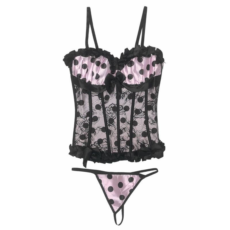 Pink and Black Polka Dot Corset Women’s – Size Medium