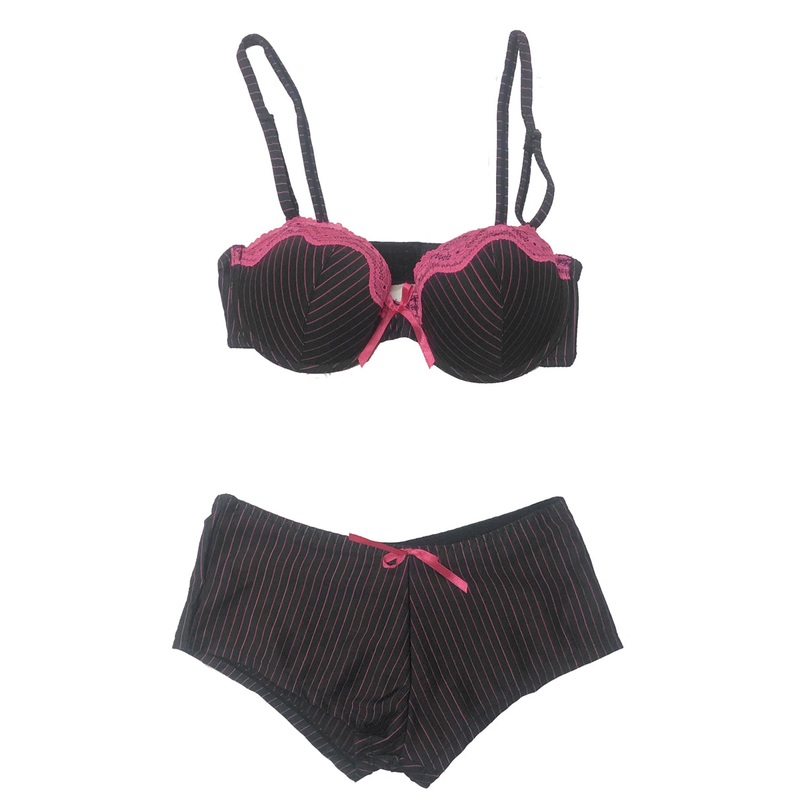 Sexy Black and Pink Bra and Hot Pants Set Womens – Size Small