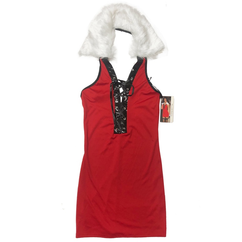 Sexy Red and Black Santa Dress With Fur Collar Womens – Size S/M