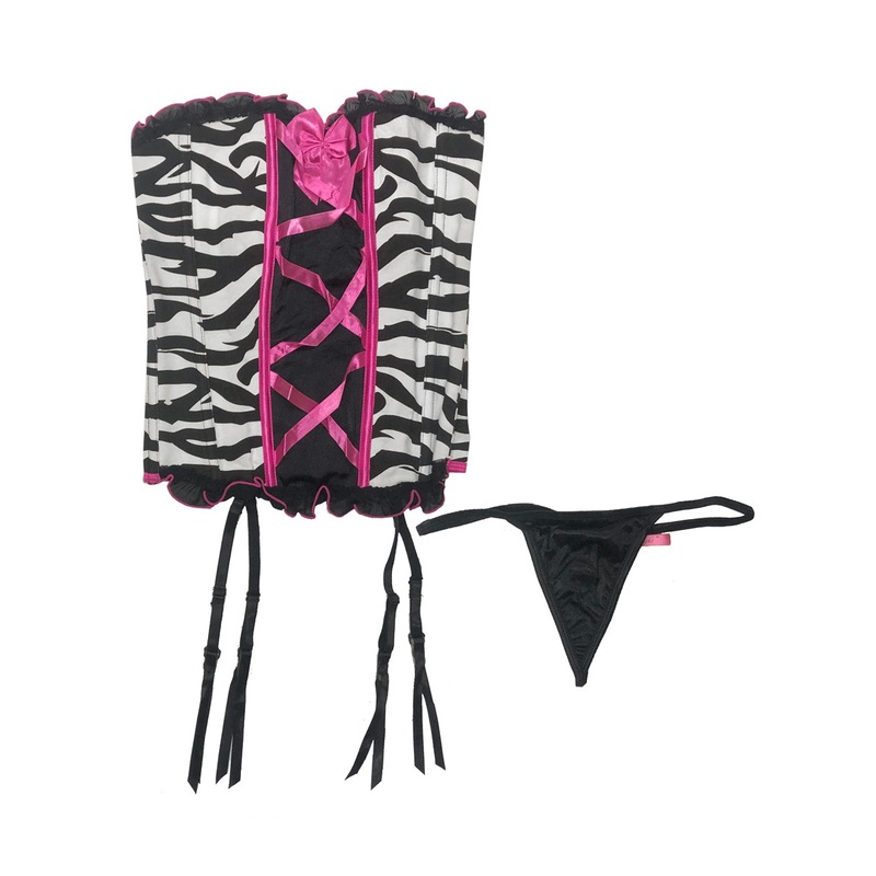 Sexy Zebra Print Corset Set With Pink Trim Womens – Size Medium