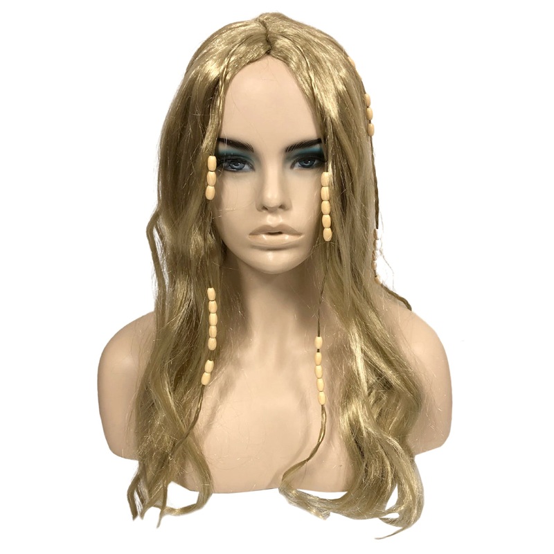 Womens Blonde Hippie Costume Wig With Beads
