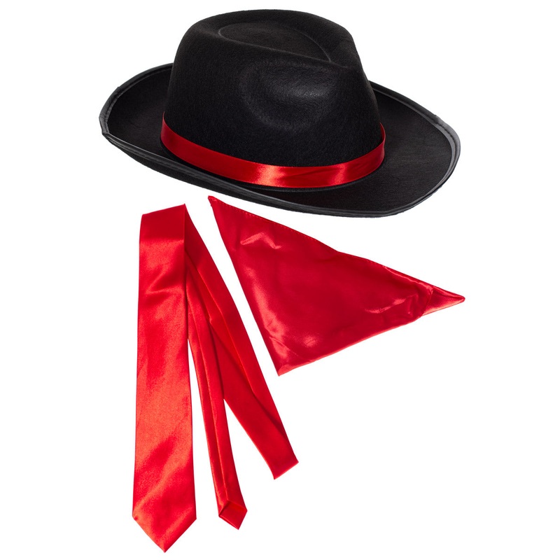 1920s Mens Black And Red Costume Accessory Set