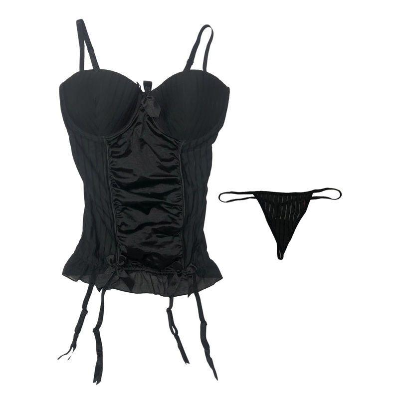 Sexy Black Shadow Stripe Bustier Set Womens – Size XLarge