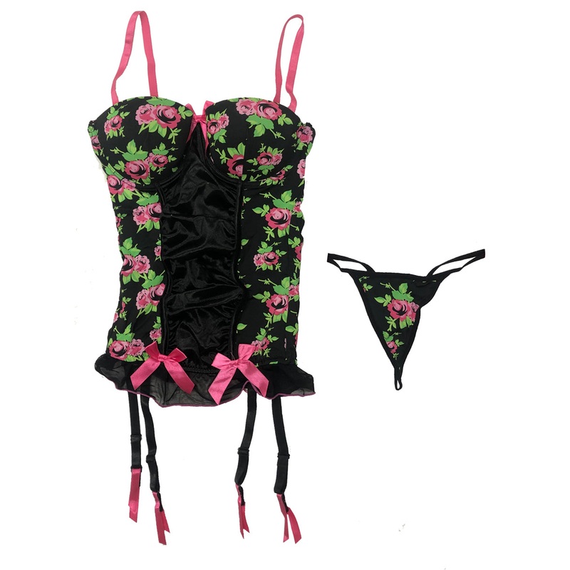 Sexy Rose Print Bustier Set Womens – Size Small