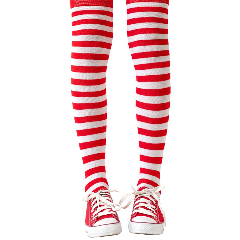 Striped Teen Girls Red And White Thigh High Stockings