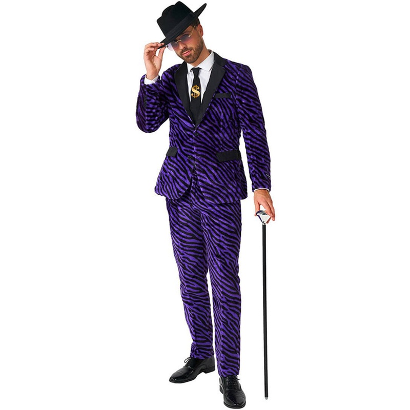 Zebra Print Mens Purple Pimp Costume Suit