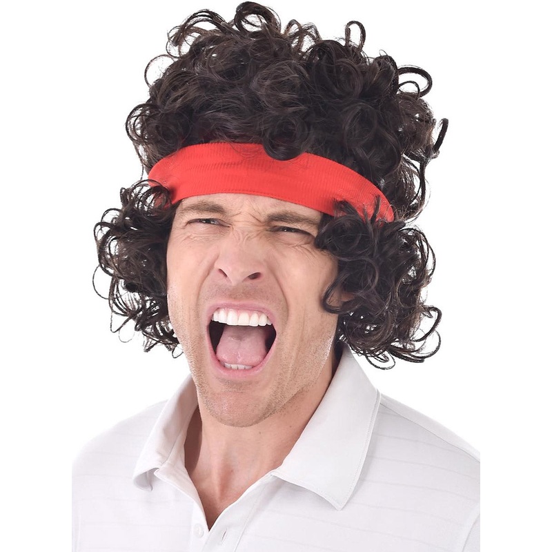 80s Tennis Agro Mens Curly Brown Costume Wig