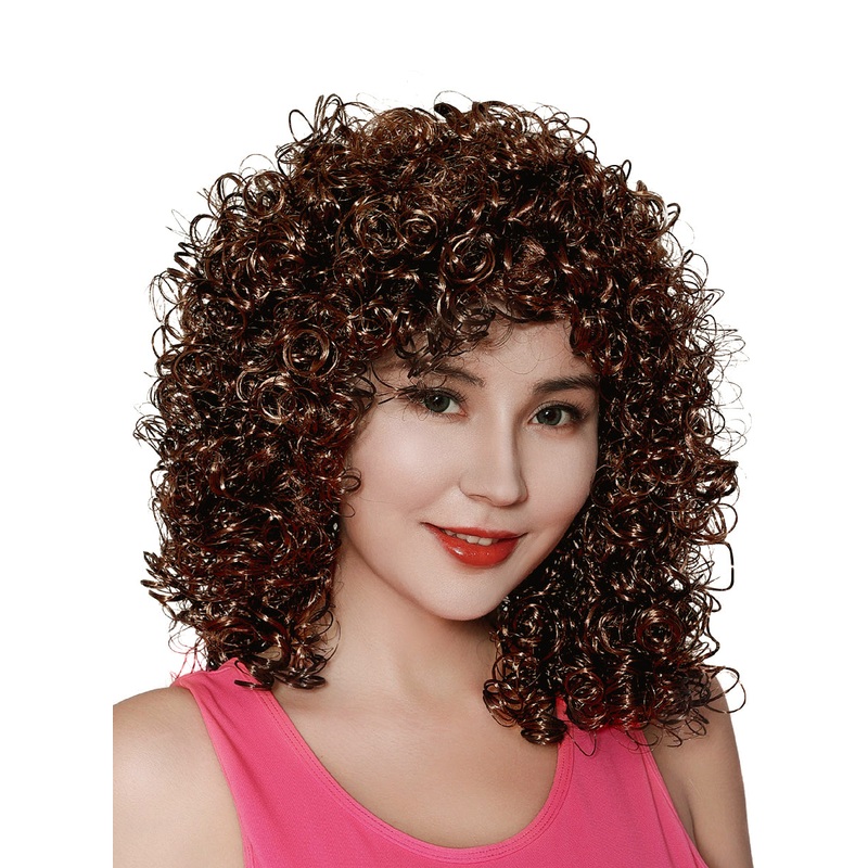 Boogie Babe Womens Curly Brown 80s Costume Wig