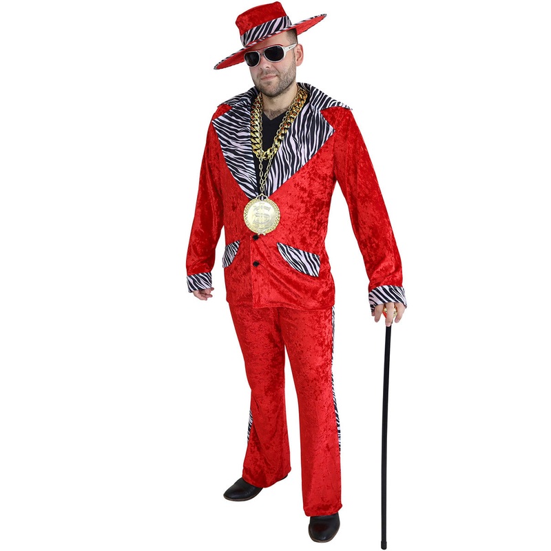 Zebra Print Plus Size Mens Red Pimp Mac Daddy Costume XLarge
