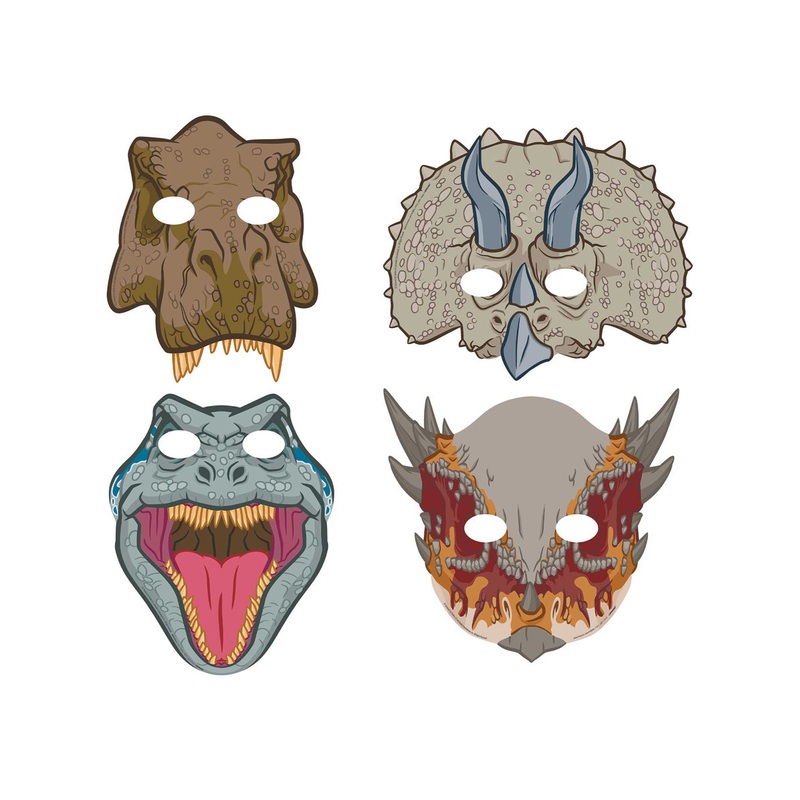 Jurassic Into the Wild Pack of 8 Paper Dinosaur Masks
