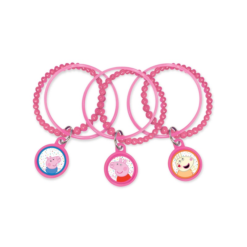 Peppa Pig Pink Charm Braclets 3 Pack Party Favours
