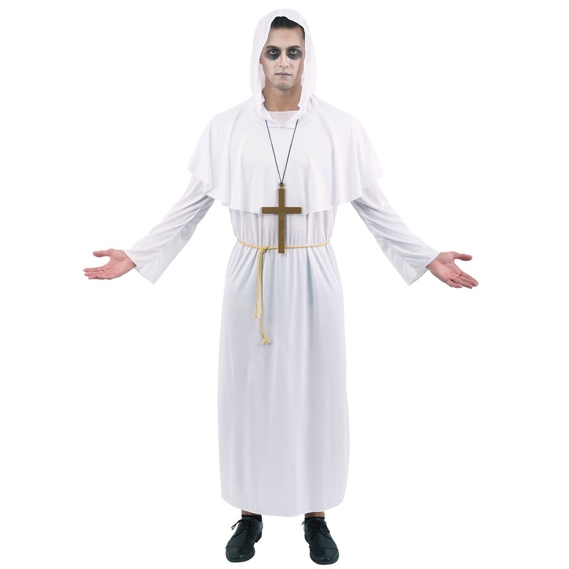 Zombie Priest Mens White Halloween Costume Large