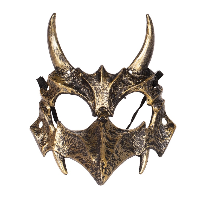 Metal Look Gold Horned Dragon Costume Mask