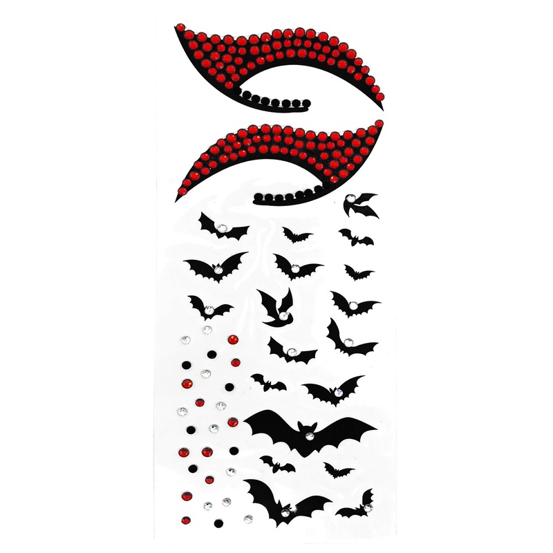 Bats Black And Red Halloween Temporary Face Tattoos And Jewels Set