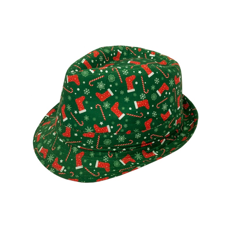 Christmas Print Adults Green Fedora Costume Hat