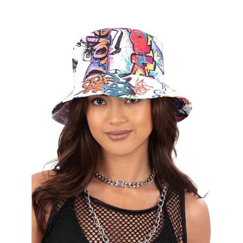 Graffiti Print 90s Adults Costume Bucket Hat