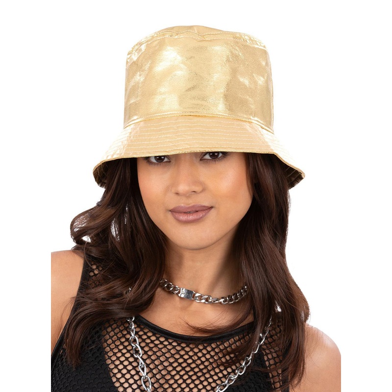Hip Hop 90s Metallic Gold Womens Costume Bucket Hat