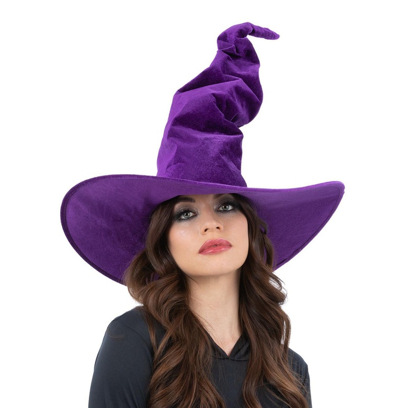 Crooked Purple Velour Womens Halloween Witch Hat