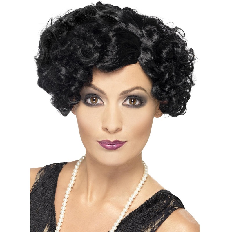 Flirty Flapper Womens Curly Black 20s Costume Wig