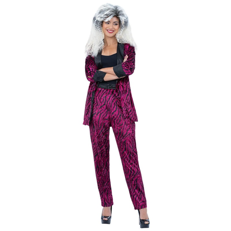 Zebra Print Womens Pink 1980s Power Suit Costume XSmall